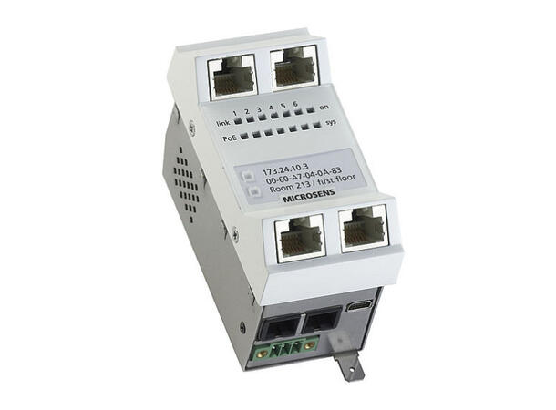 FTTO MicroSwitch 6-port 2SFP 44-57V PoE+ 4x10/100/1000T, 2x100/1000X SFPSlot Vert